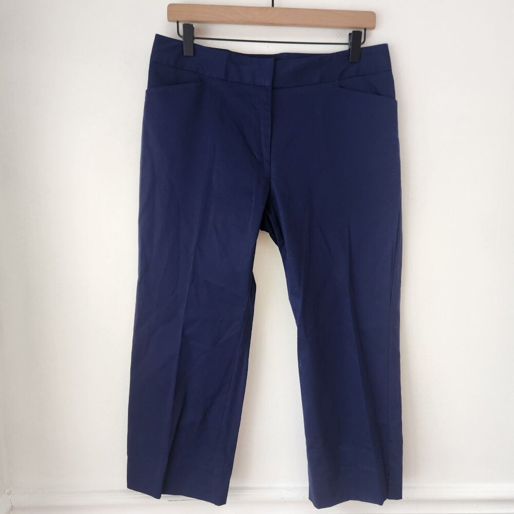 NWT Karen Kane Sea Side Slit Capris Blue Trousers Pants Career Women's 4